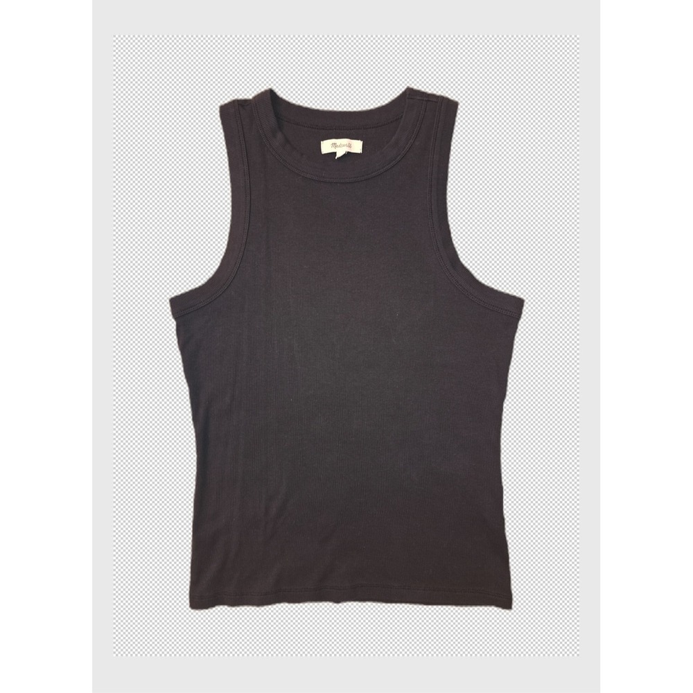 Madewell Brightside Tank Top Black Ribbed Knit Crew Neck Size M